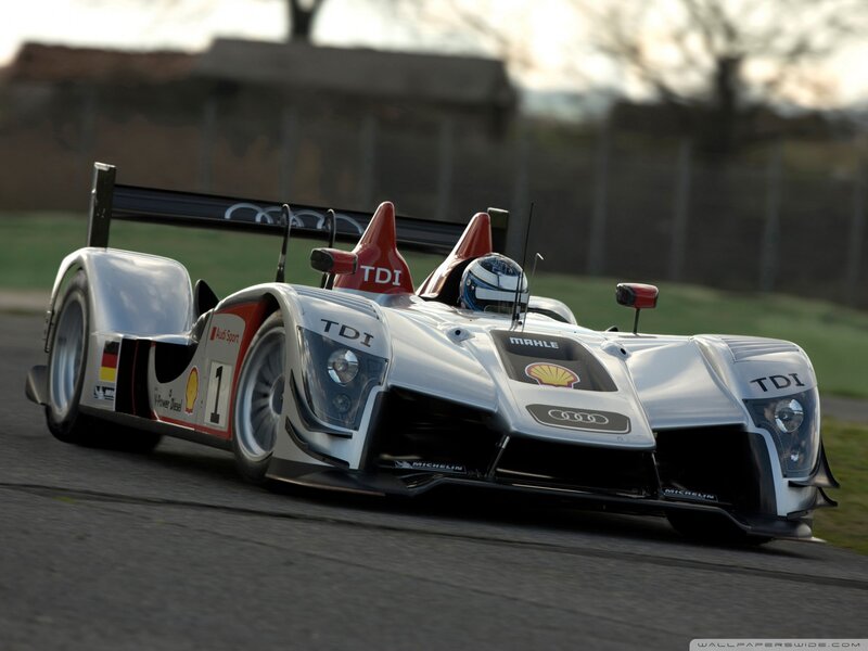 Audi Race Car on Track — Silver, Dynamic