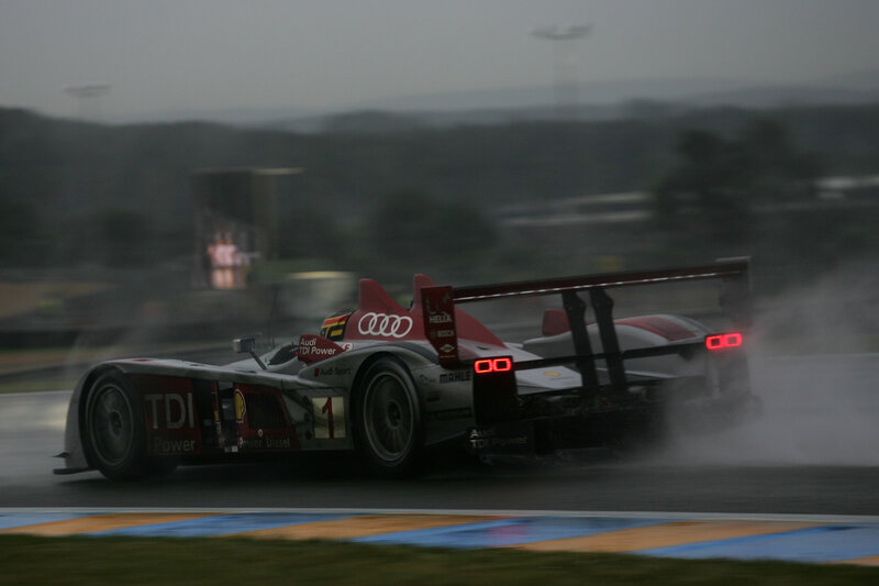 Audi race car on wet track