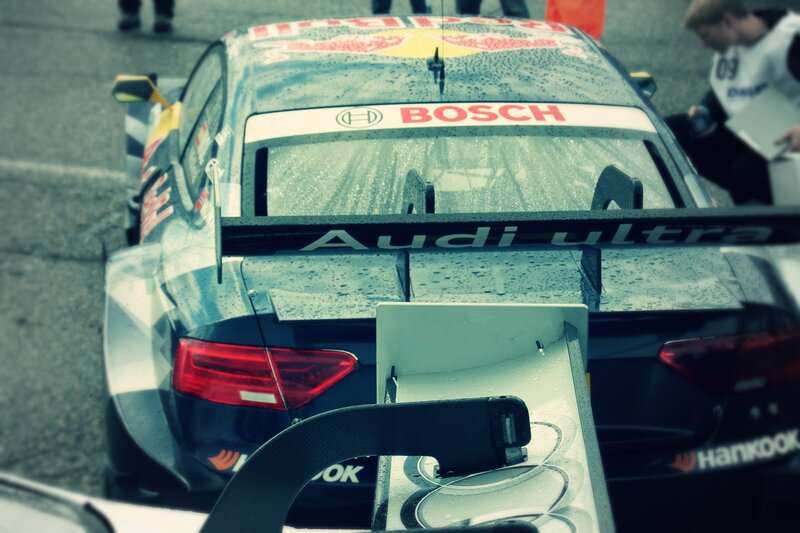 Audi race car on wet track