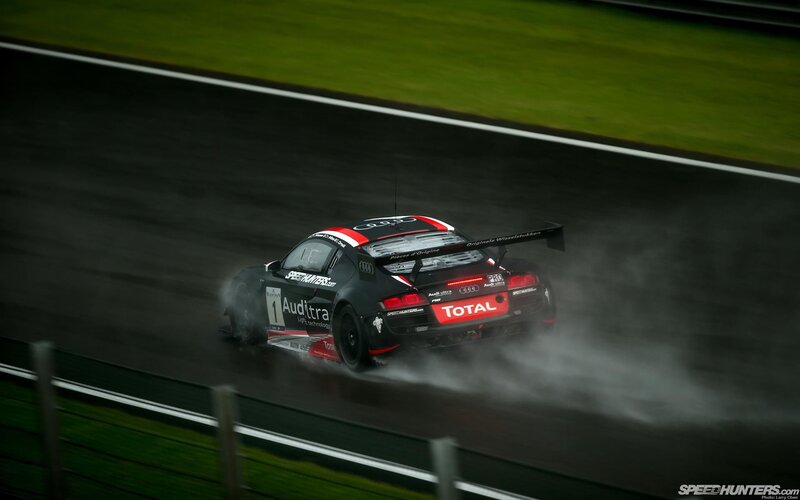 Audi race car on wet track