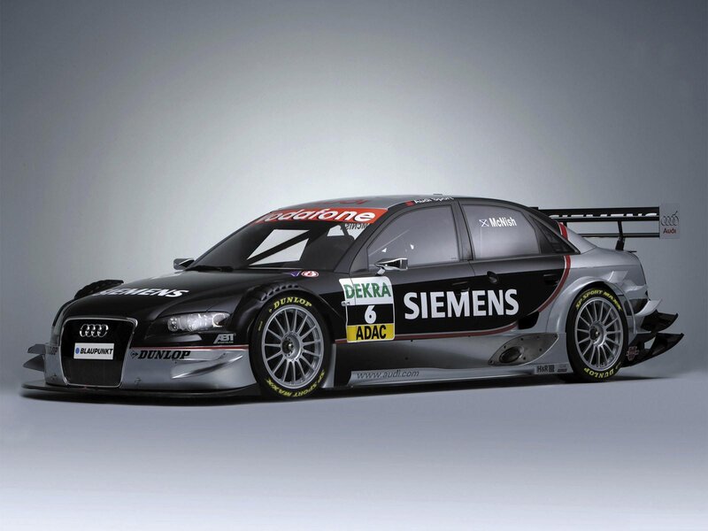 Audi race car with sponsor logos