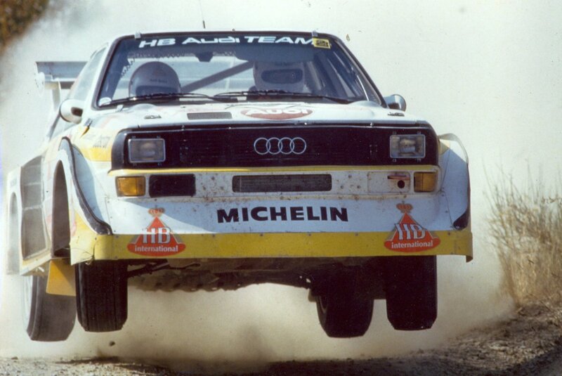 Audi rally car in mid-air