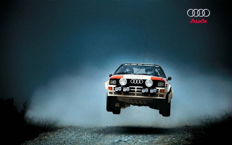 Audi rally car in mid-air
