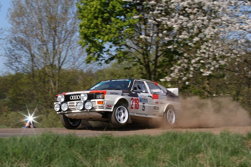 Audi rally car on a dirt road