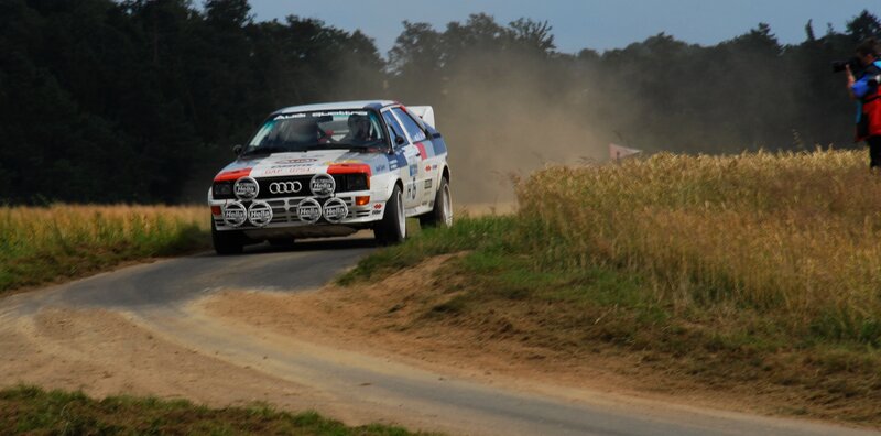Audi rally car on a dirt road