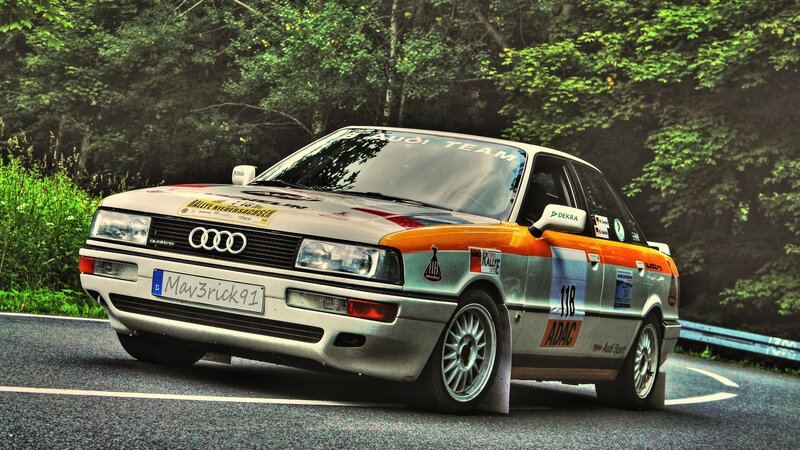 Audi rally car on a forest road