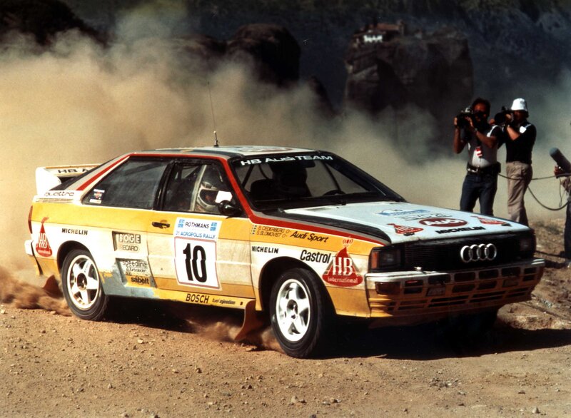 Audi rally car on dirt track