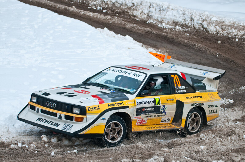 Audi rally car on snowy track