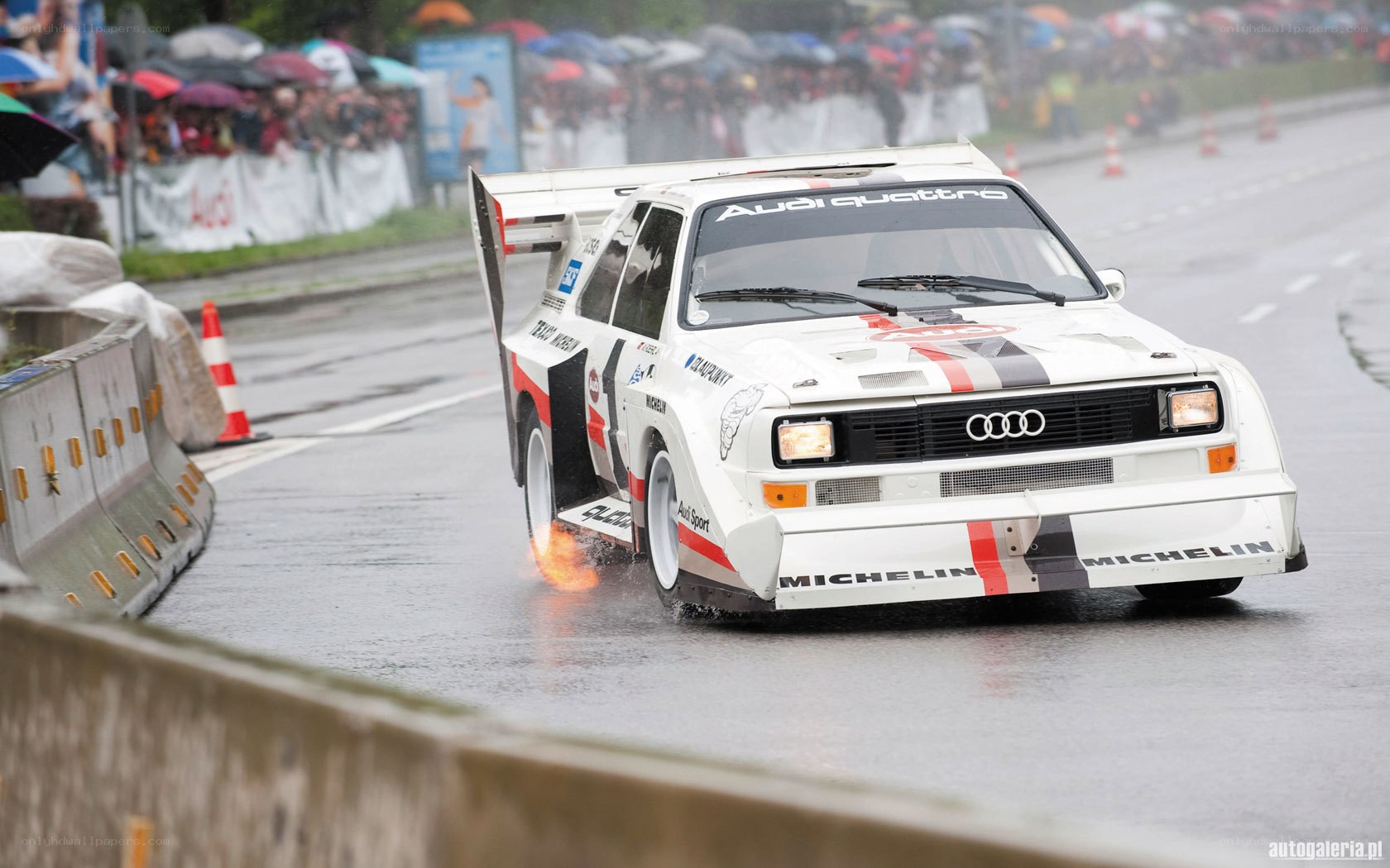 Audi rally car on wet track