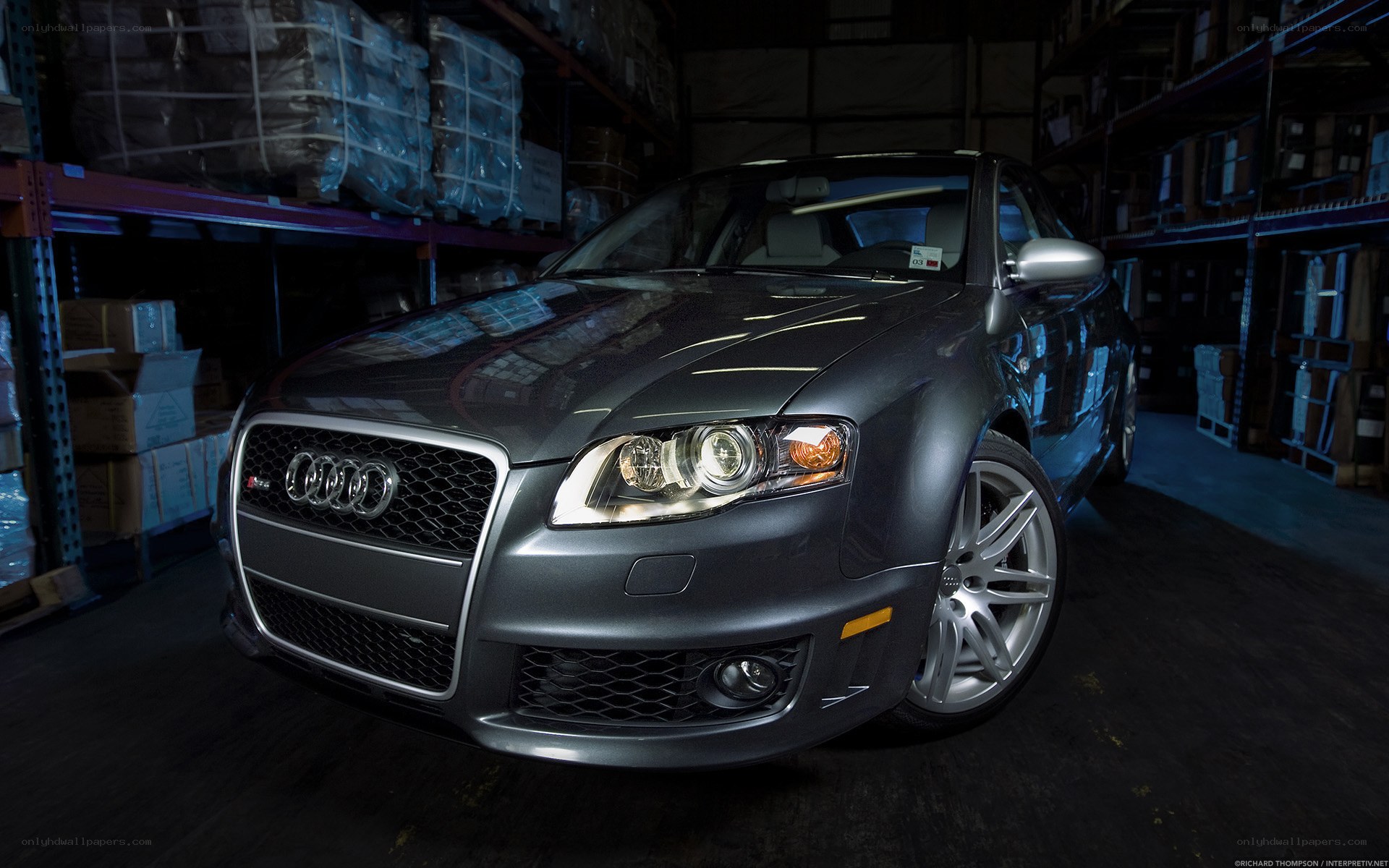 Audi RS4 in a warehouse