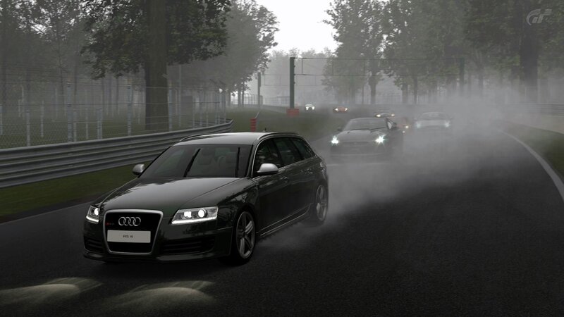 Audi RS6 on a wet racetrack