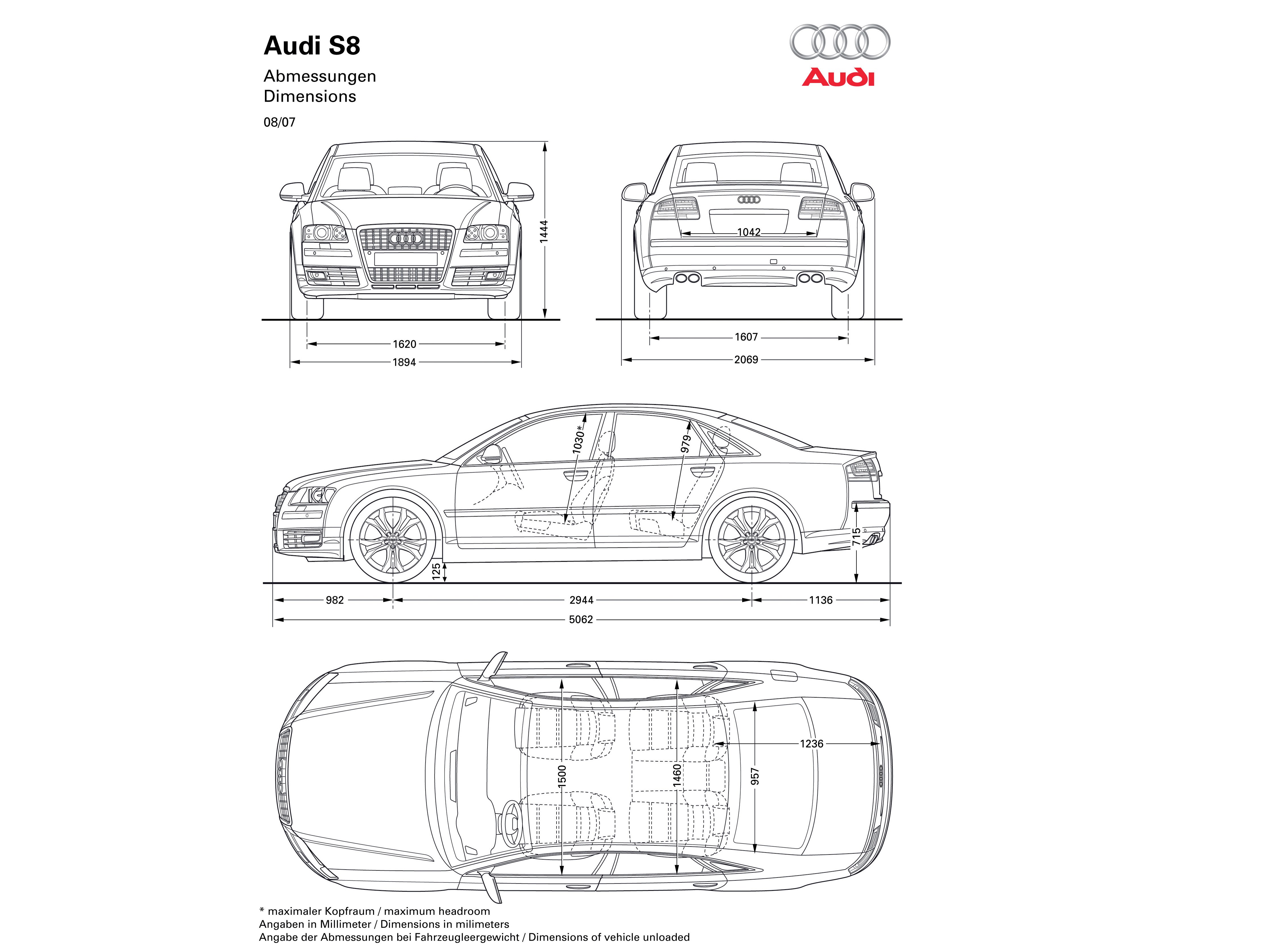 Audi S8 dimensions diagram