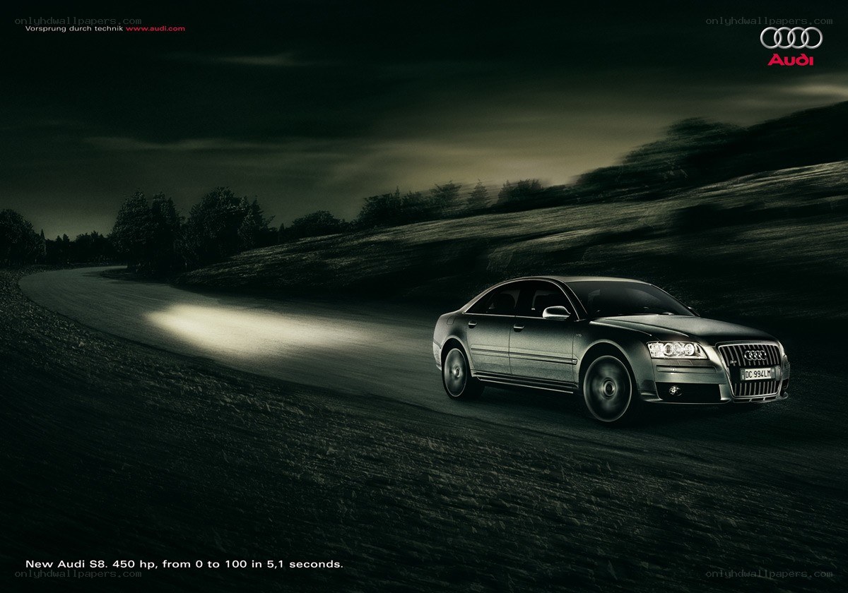Audi S8 on a dark road