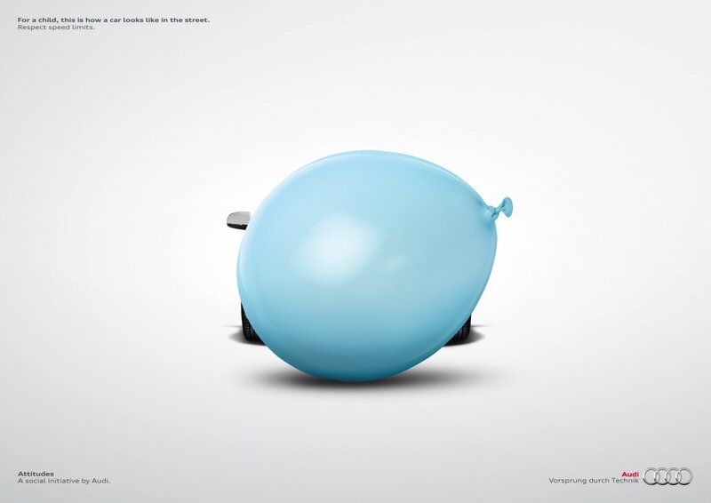 Audi safety ad with balloon car