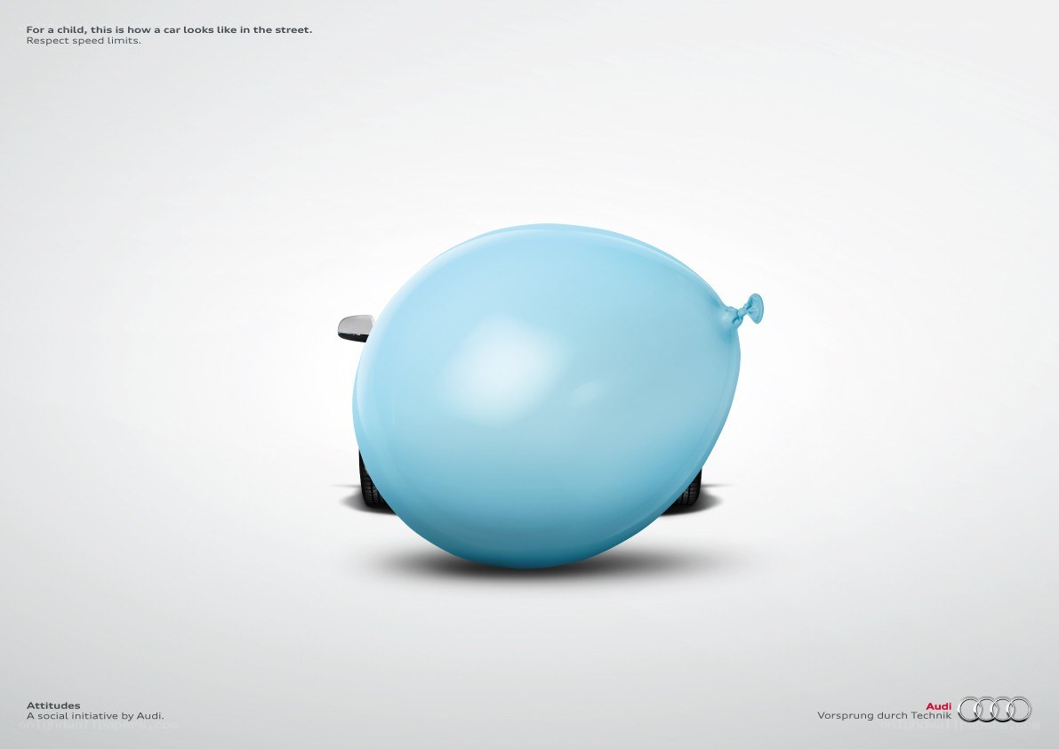 Audi safety ad with balloon car