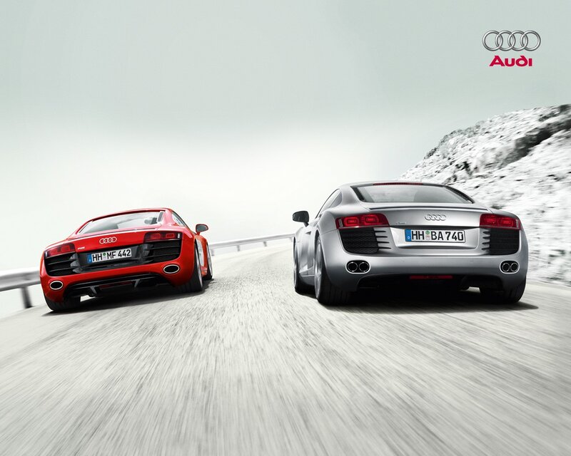 Audi sports cars on mountain road