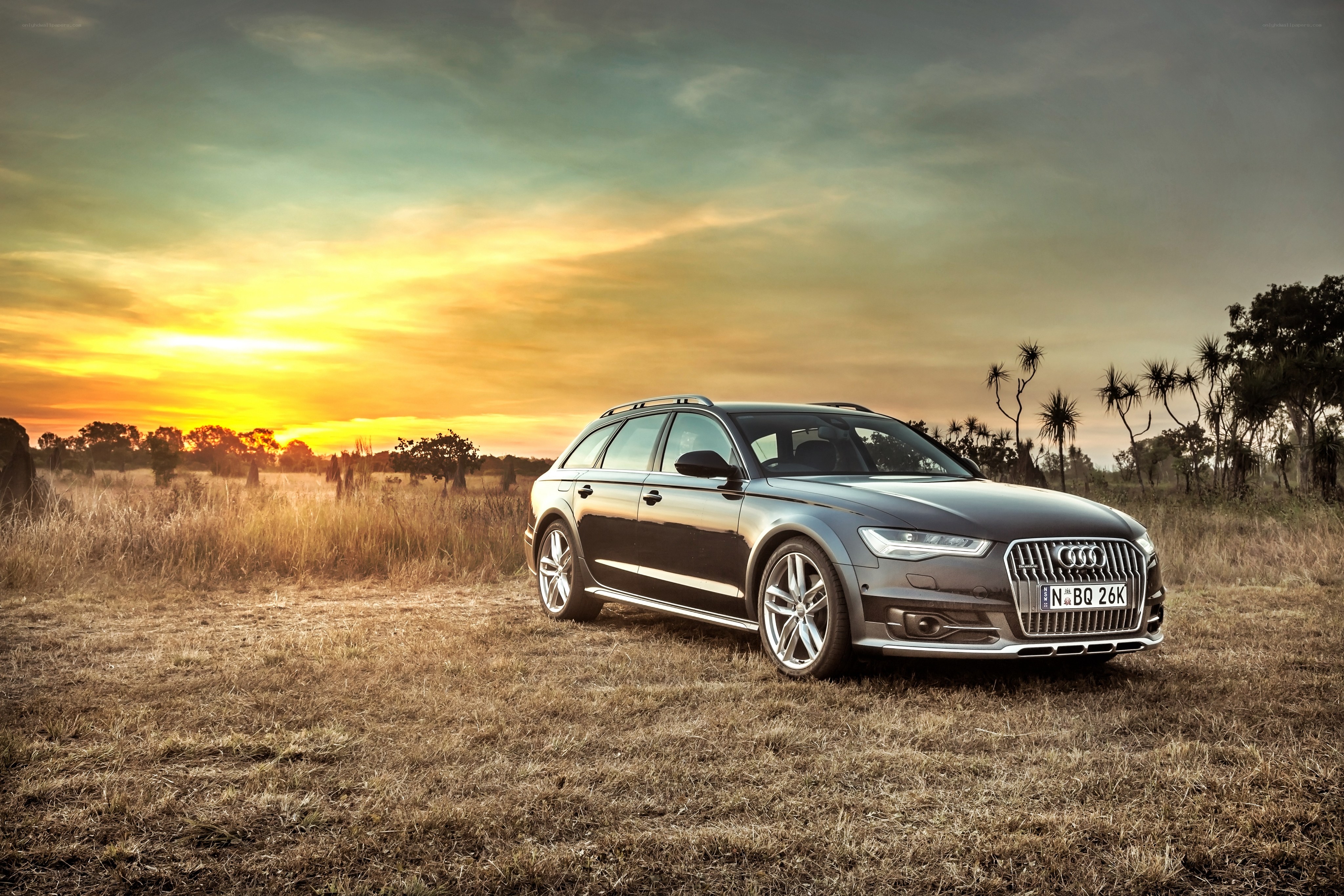 Audi station wagon at sunset