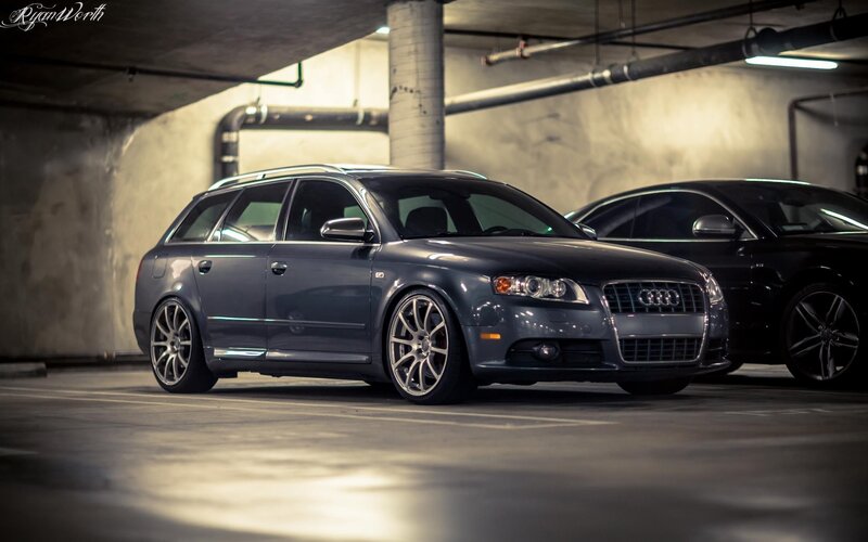 Audi station wagon in a parking garage