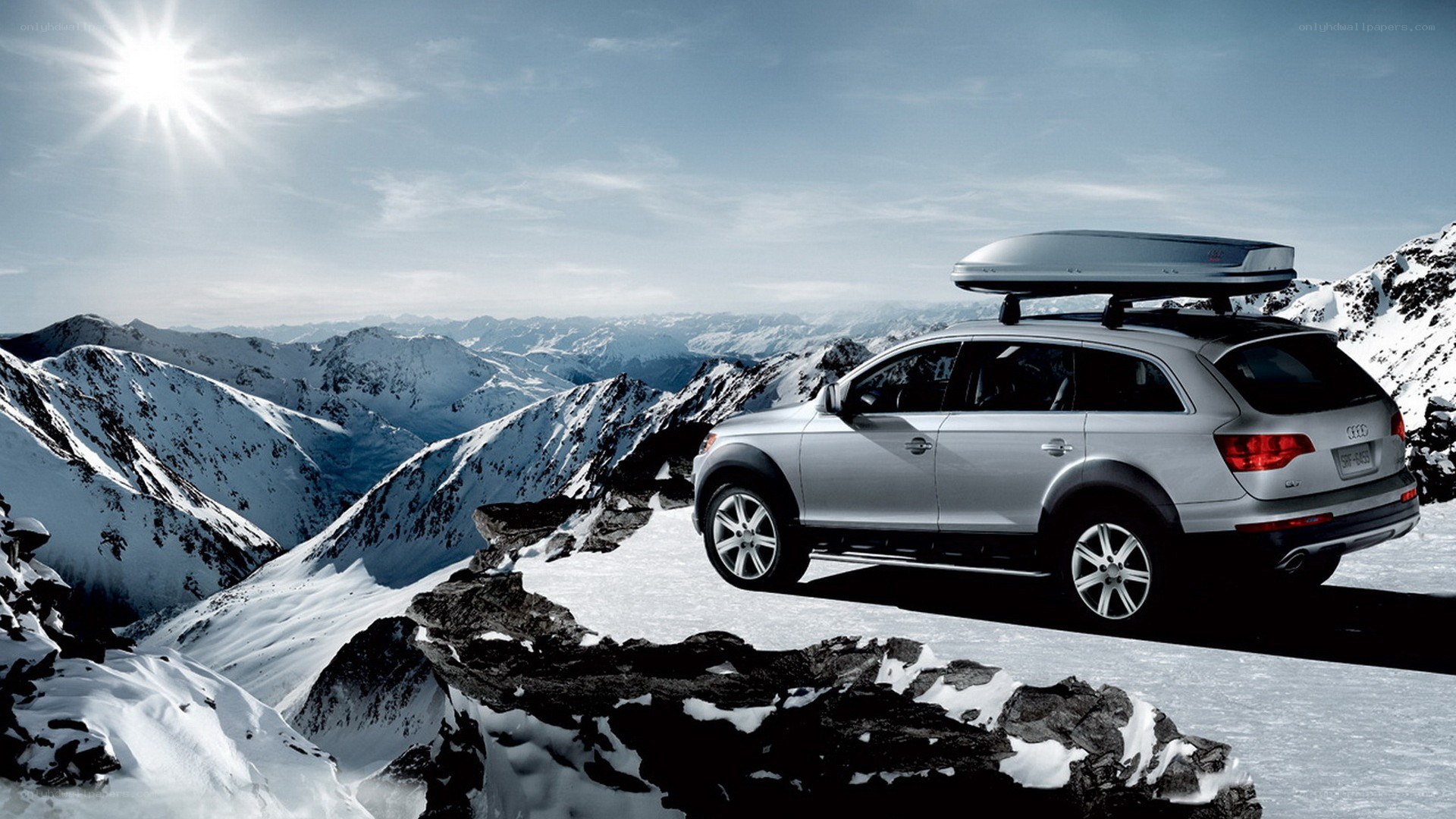 Audi SUV on snowy mountain