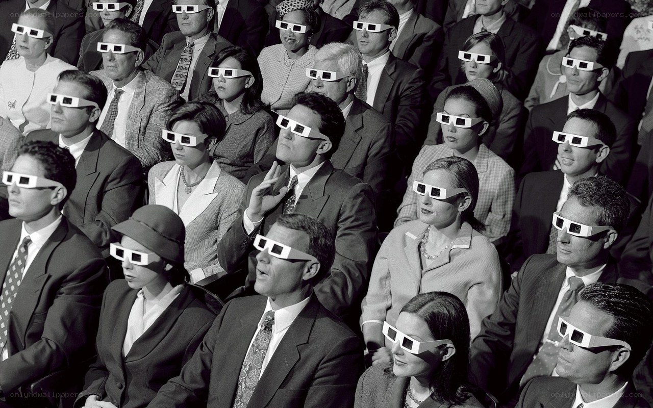 Audience wearing 3D glasses