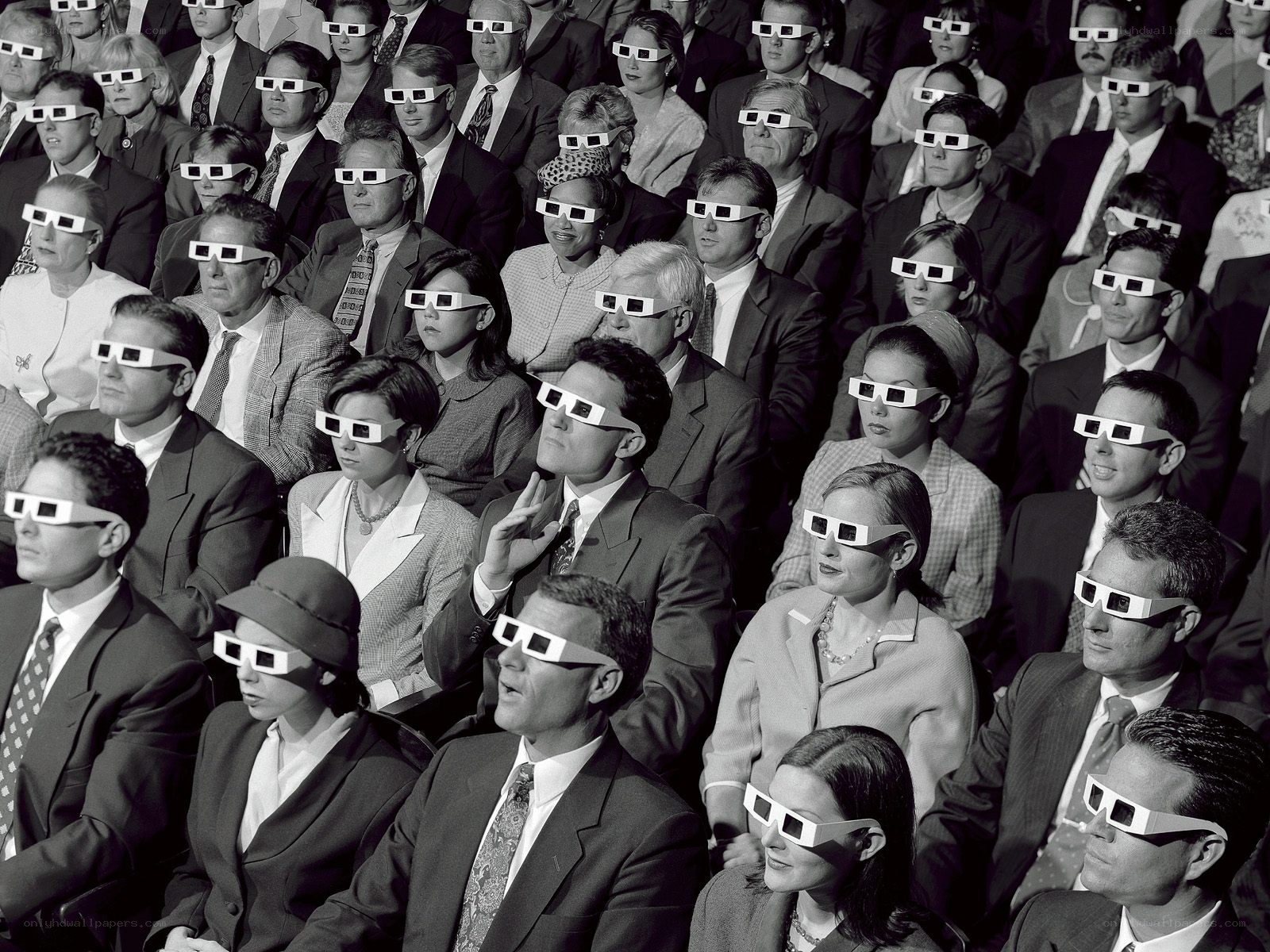 Audience wearing 3D glasses