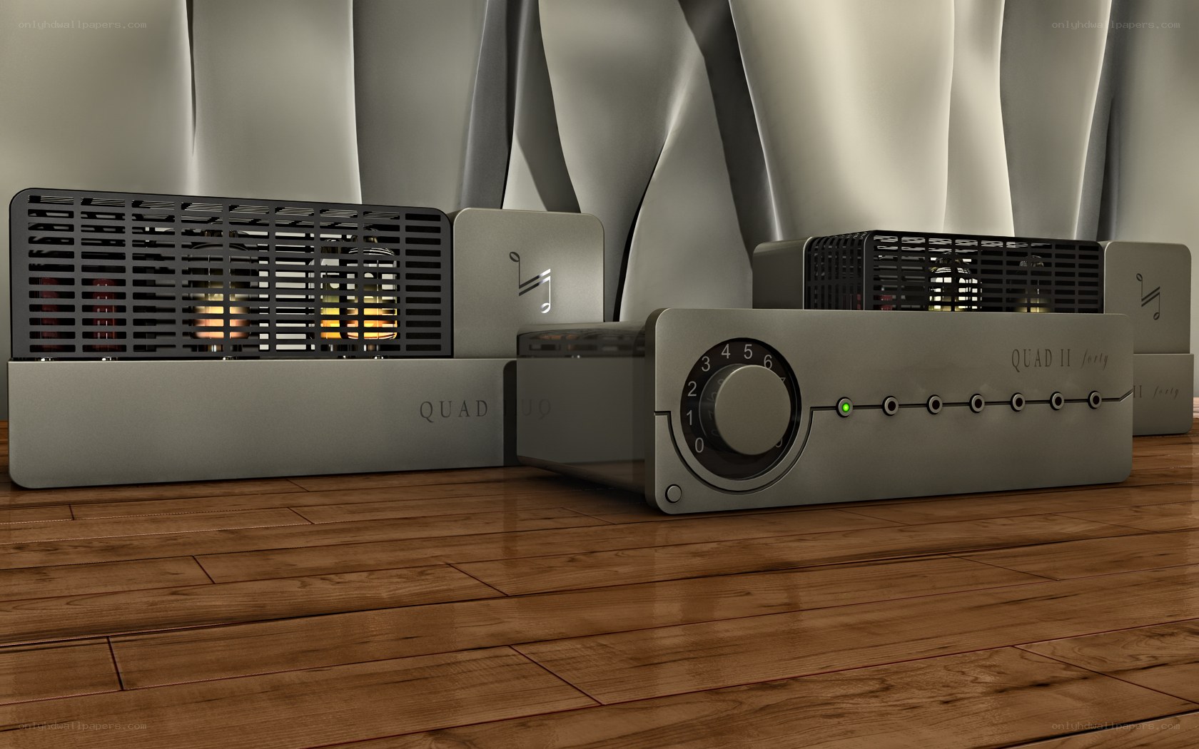Audio equipment on wooden floor