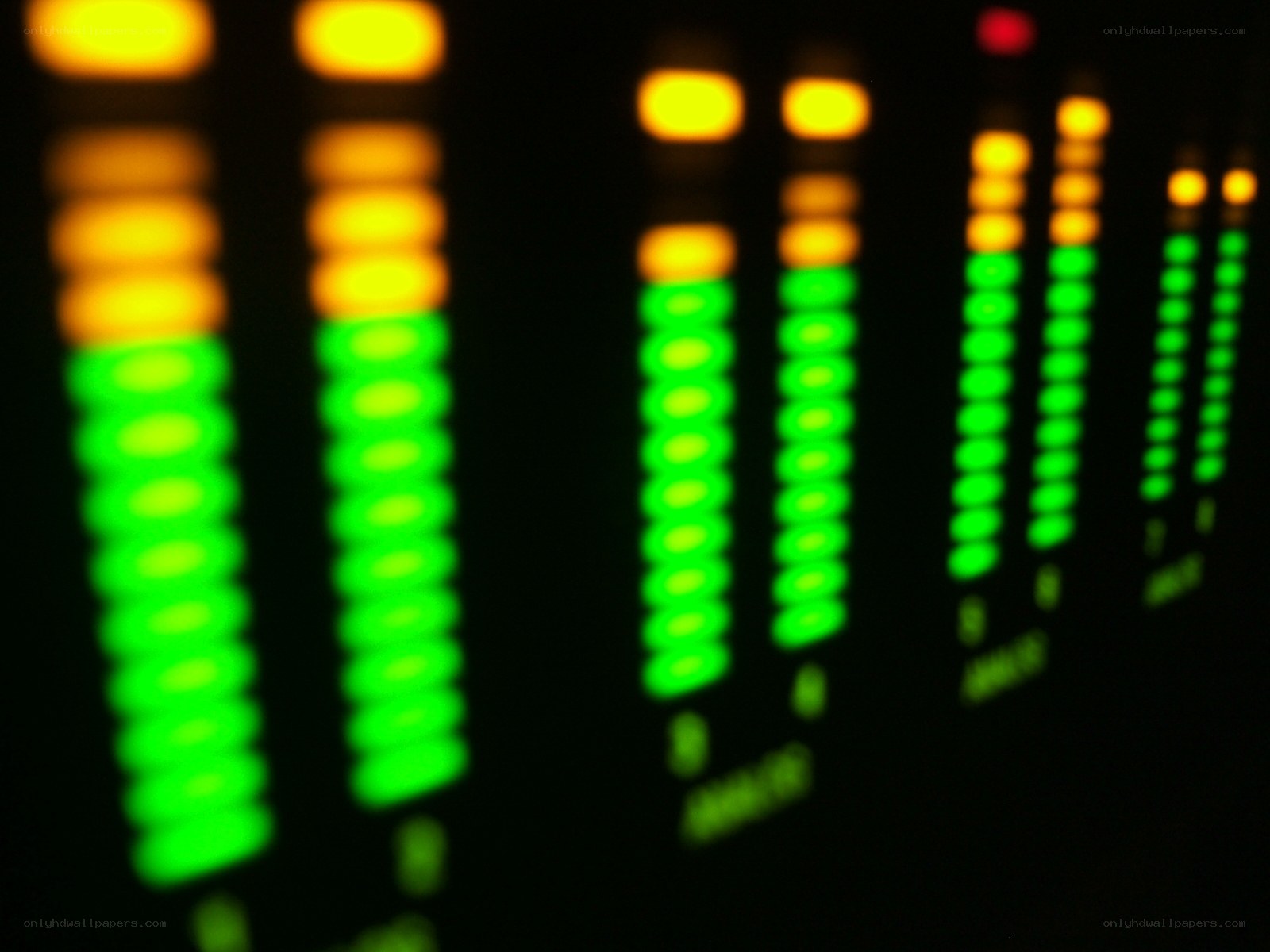 Audio level meters on a mixing console