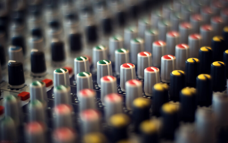 Audio mixer knobs close-up