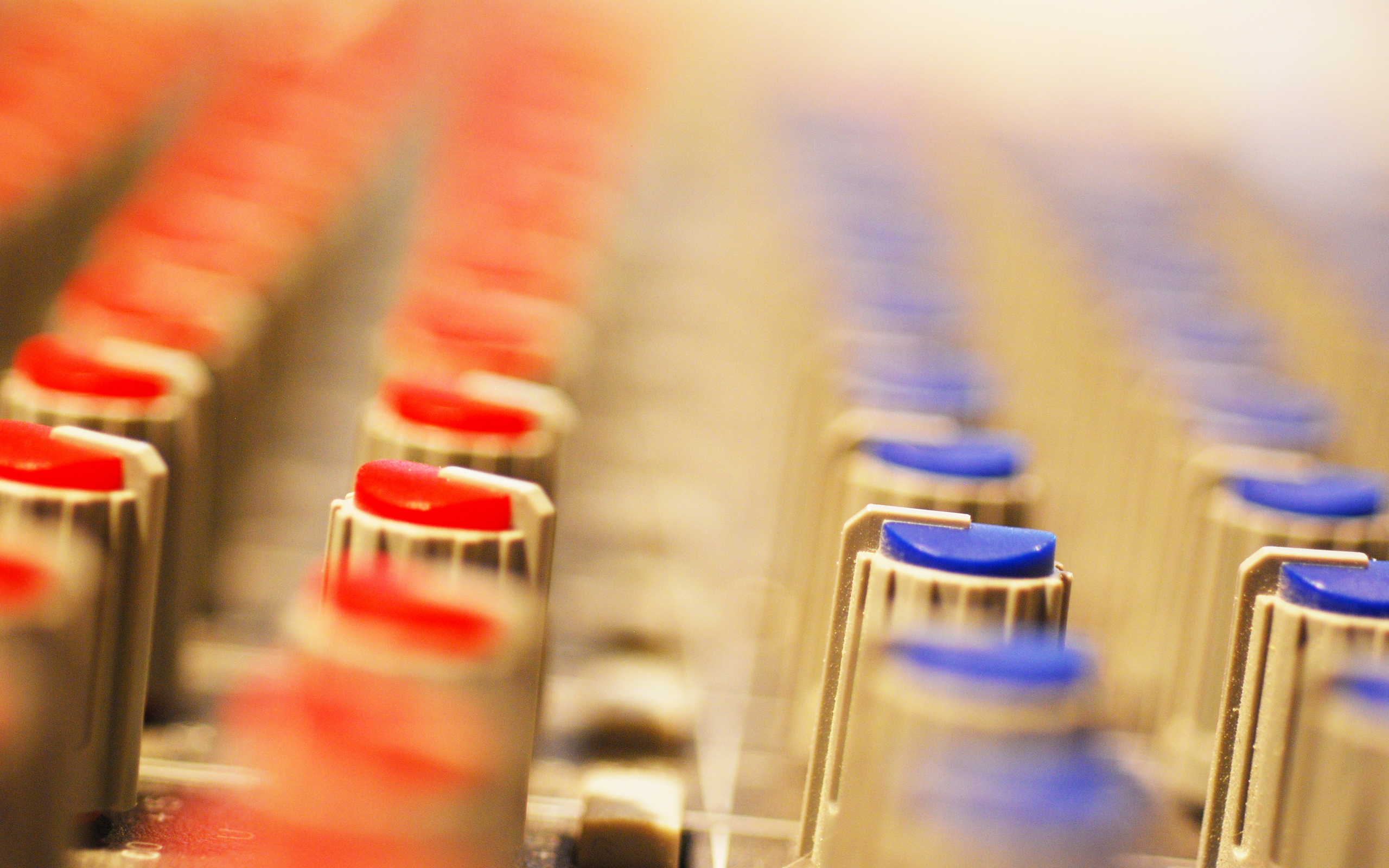 Audio mixer knobs in focus