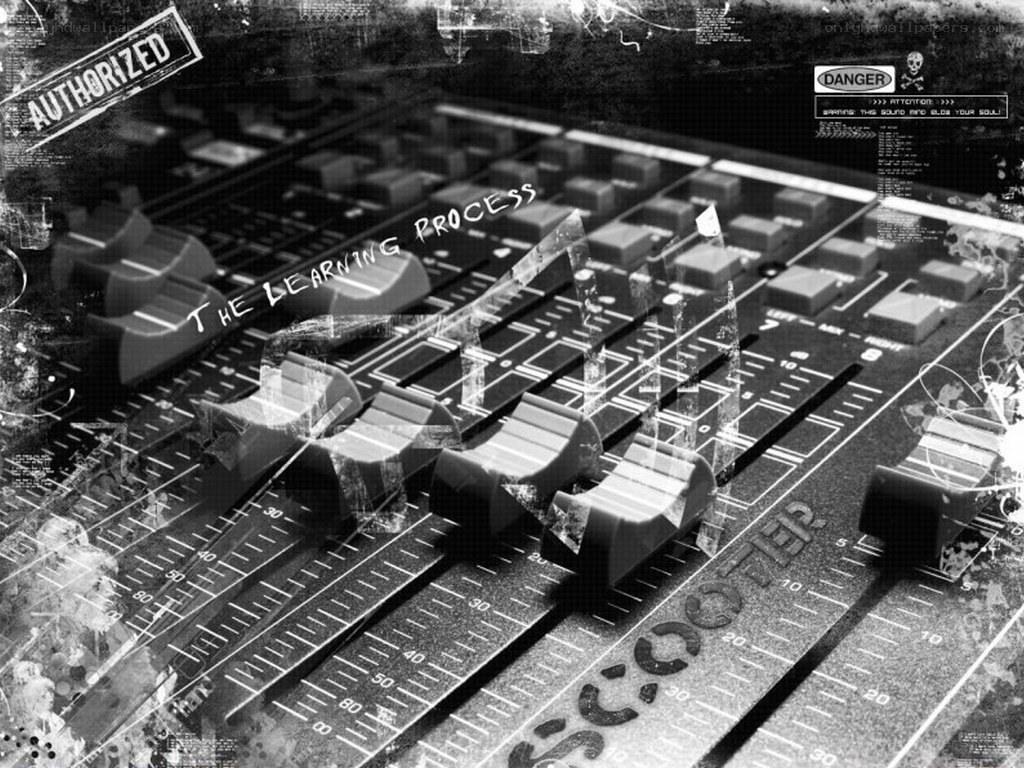 audio mixing board with text overlay