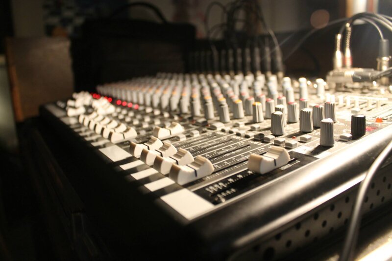 Audio Mixing Console — Black, Technical, Photograph, Knobs, Faders