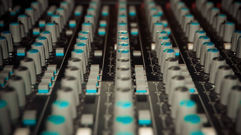Audio Mixing Console — Black, Technical, Photograph, Knobs