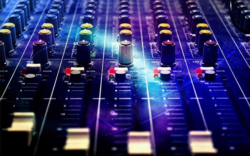 Audio Mixing Console — Blue, Dramatic