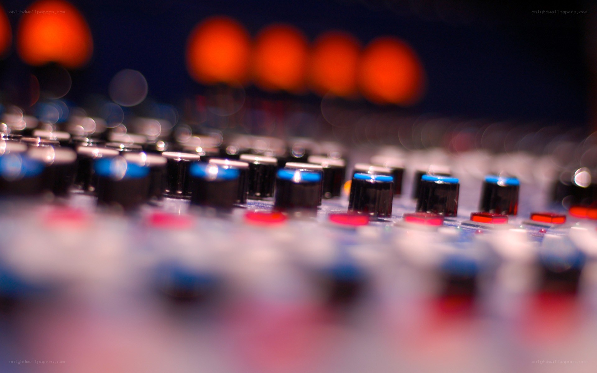 Audio mixing console close-up