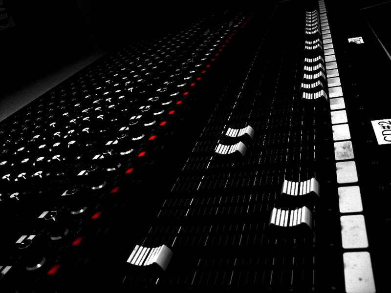 Audio mixing console close-up