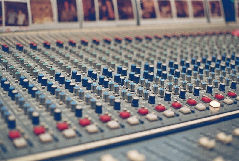Audio Mixing Console — Gray, Technical, Photograph, Knobs