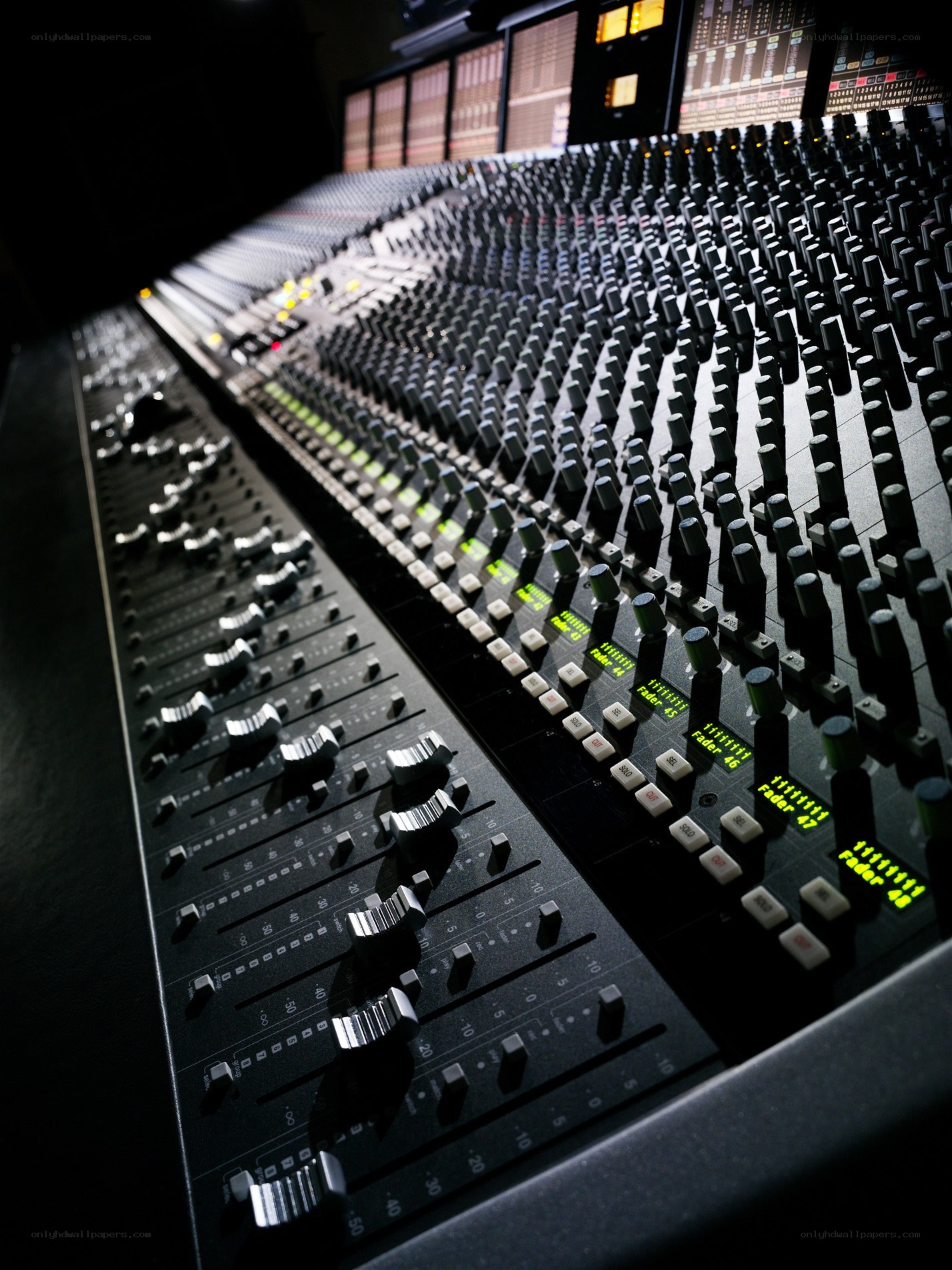 Audio mixing console in studio