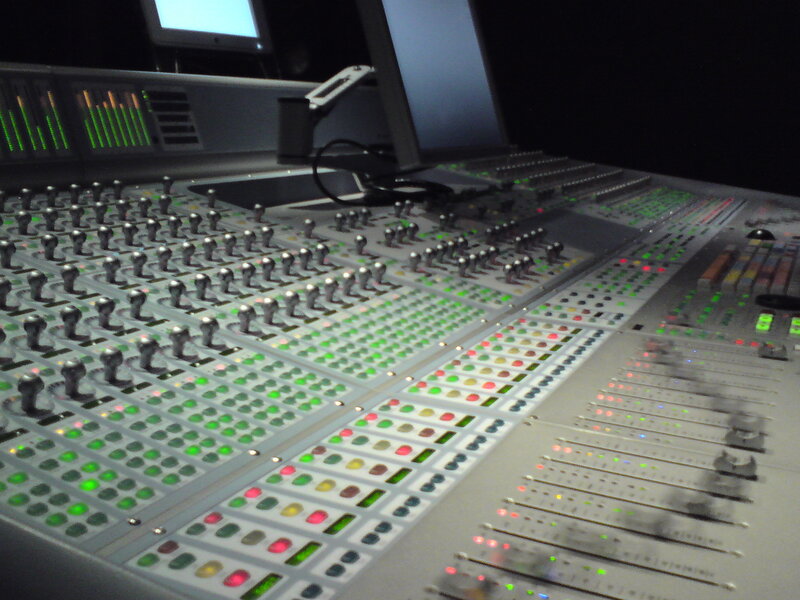 Audio mixing console in studio