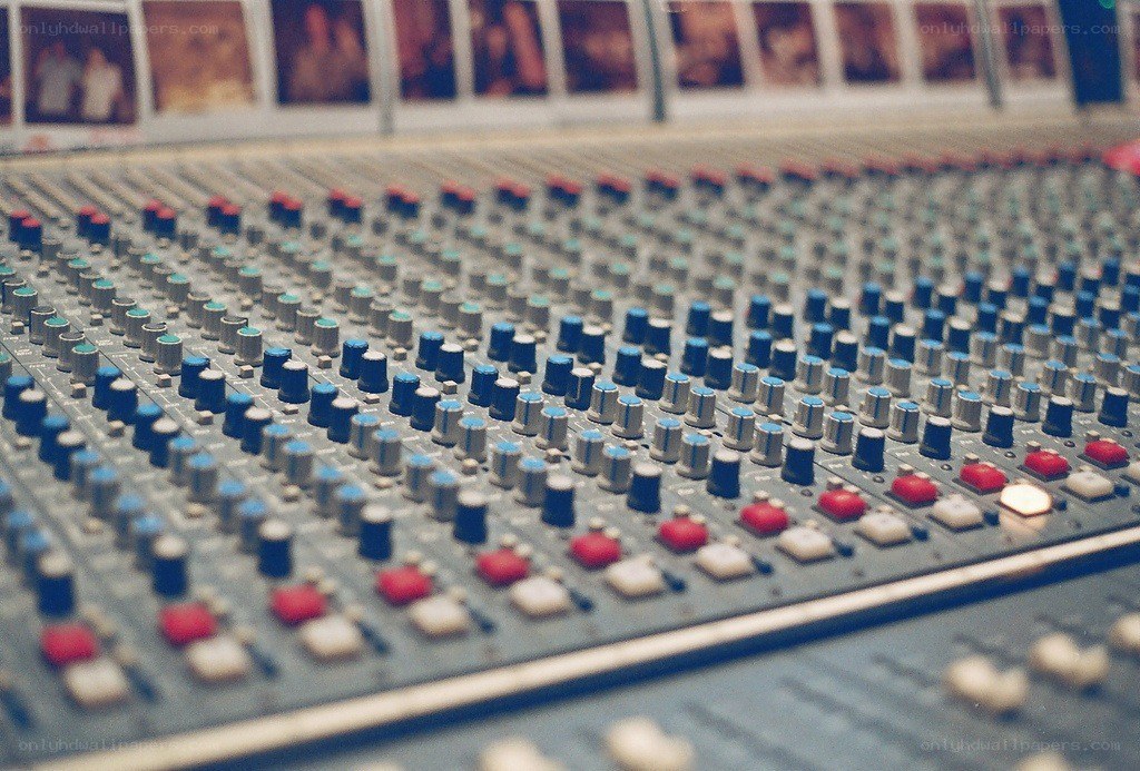 Audio mixing console in studio