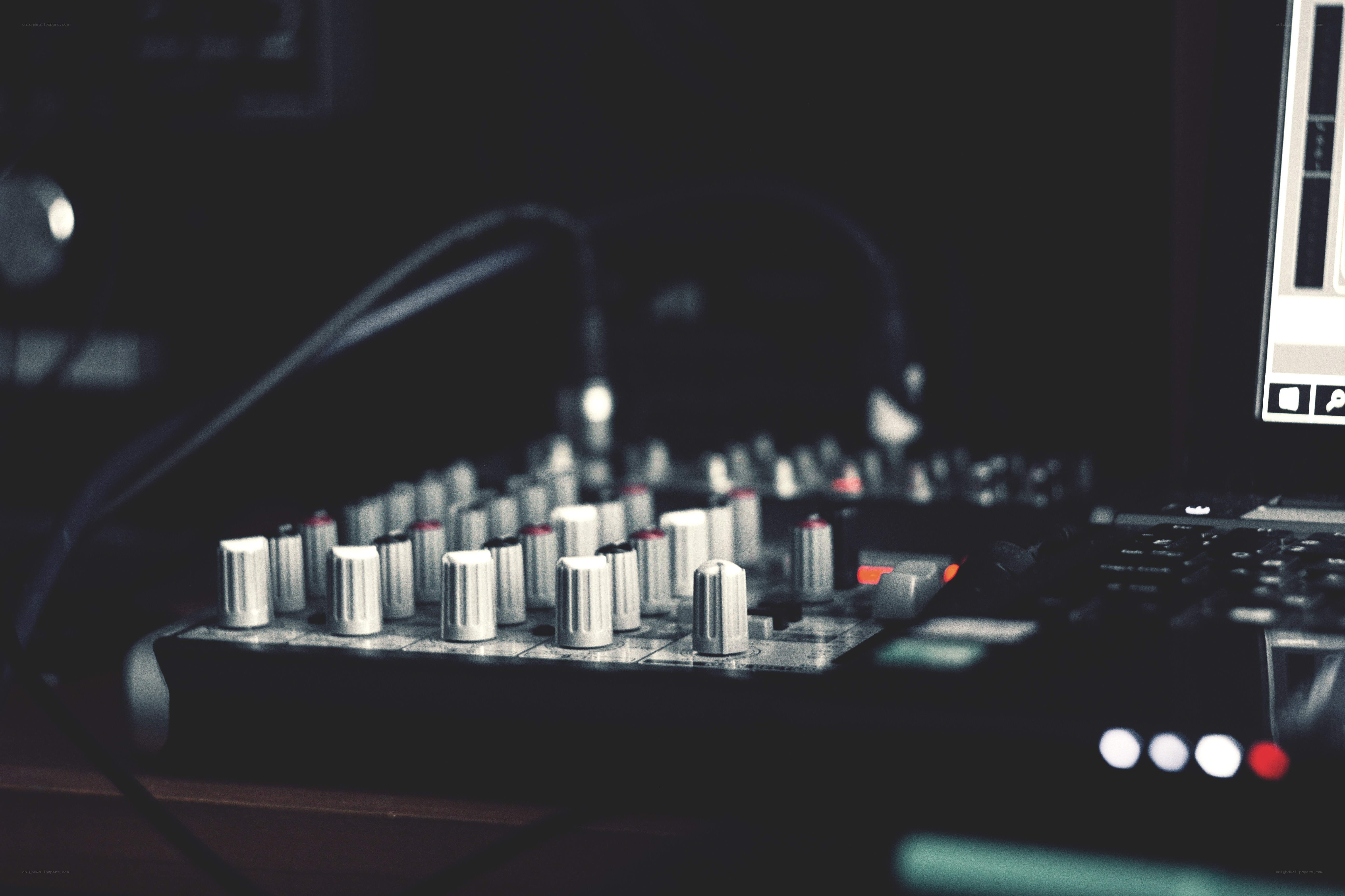Audio mixing console in studio