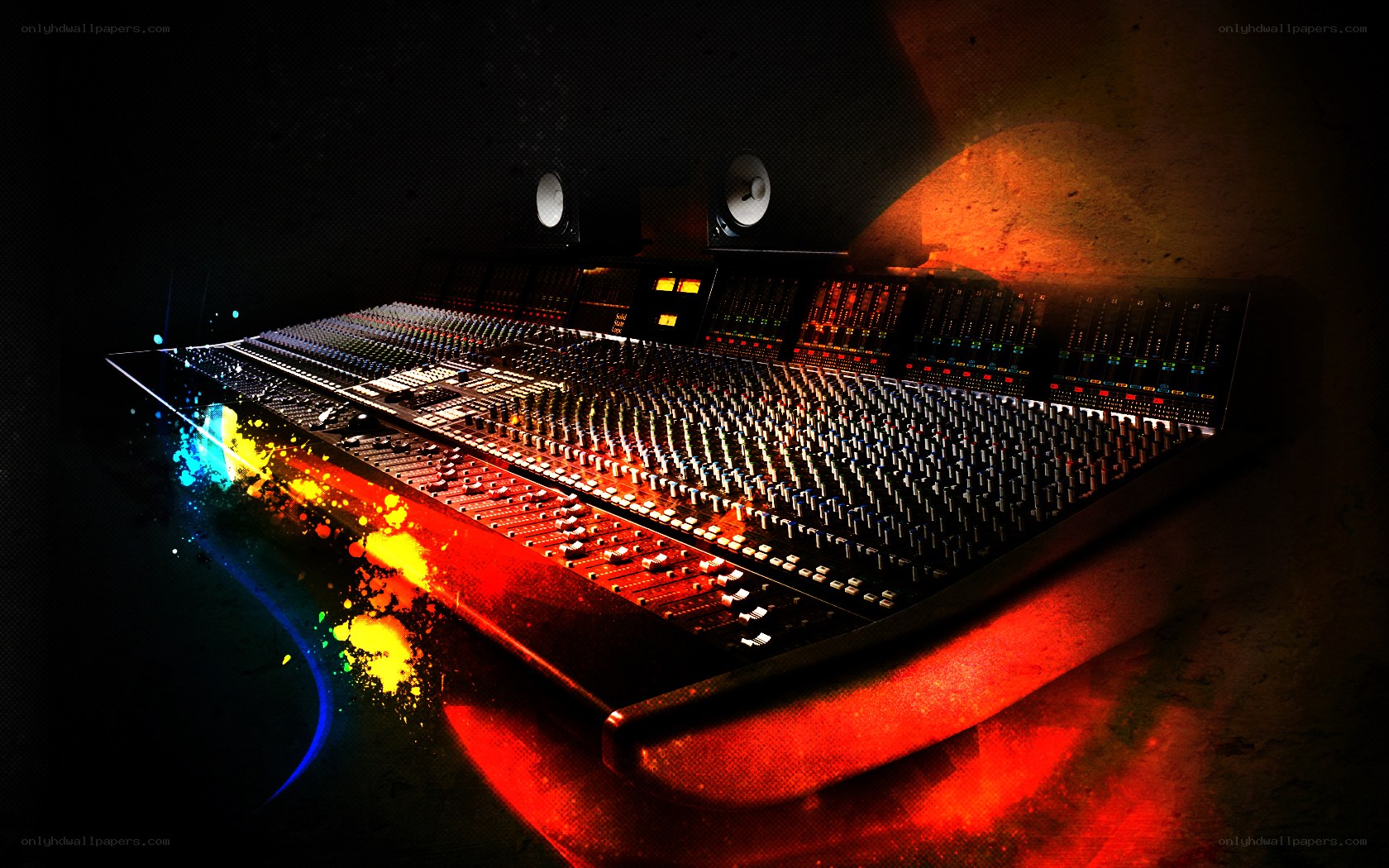 Audio mixing console with colorful lights