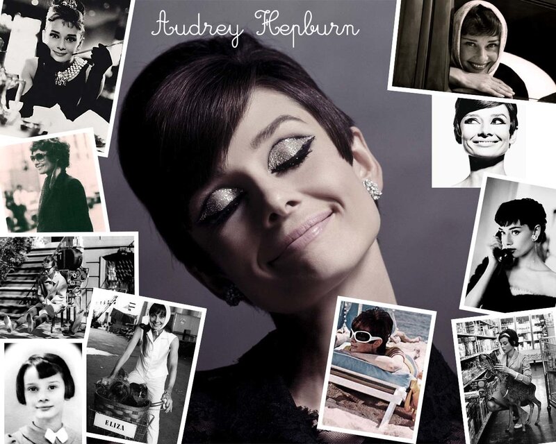 Audrey Hepburn Collage — Black, Nostalgic