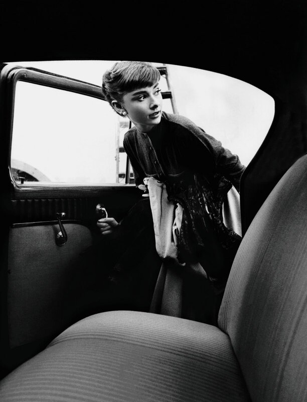 Audrey Hepburn in a car