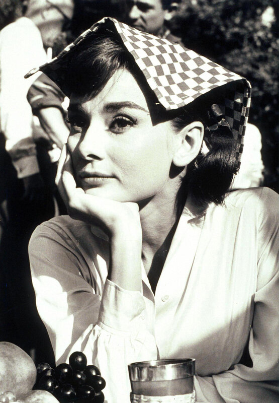 Audrey Hepburn in a checkered hat