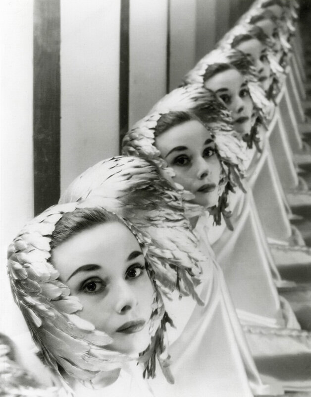 Audrey Hepburn in a feathered costume