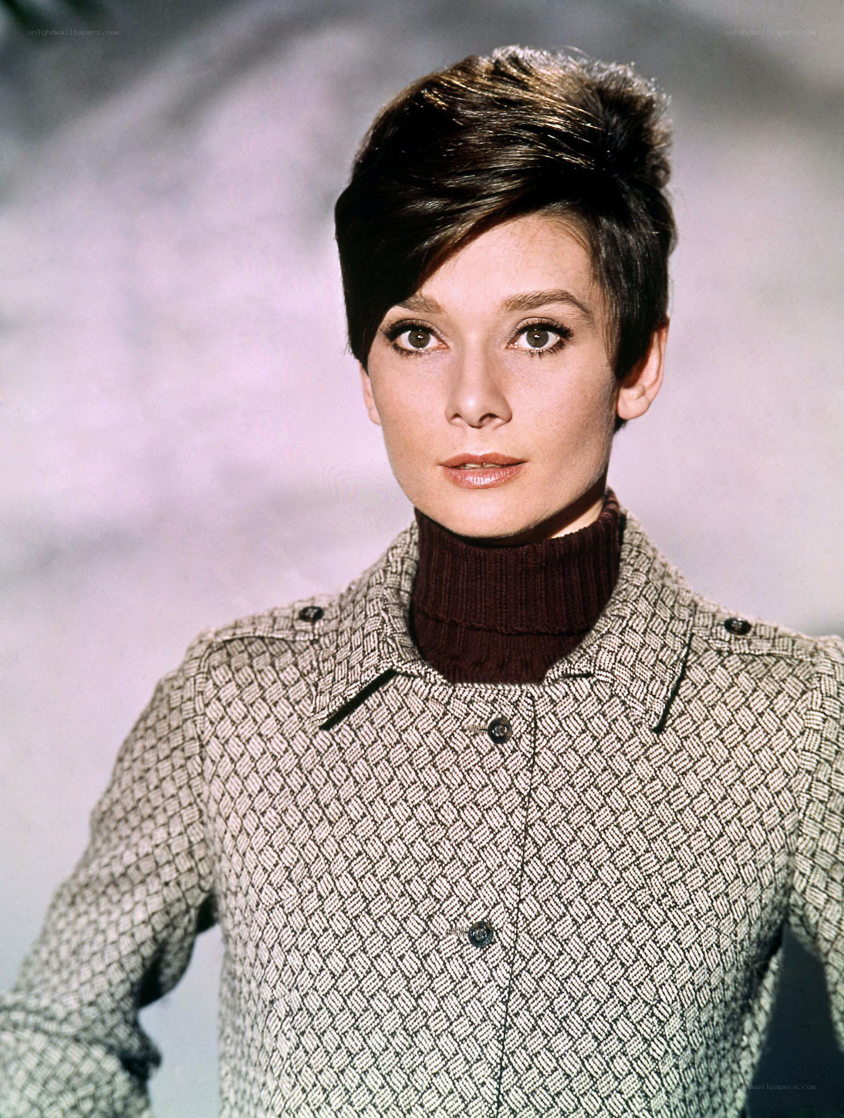 Audrey Hepburn in a patterned coat