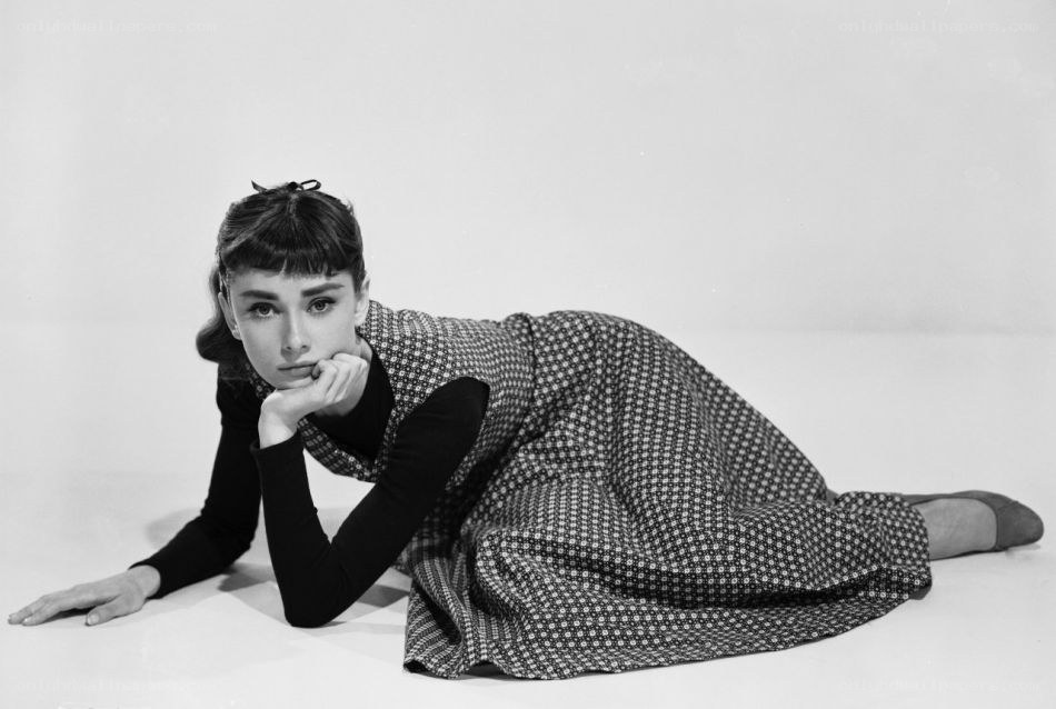 Audrey Hepburn in a patterned dress