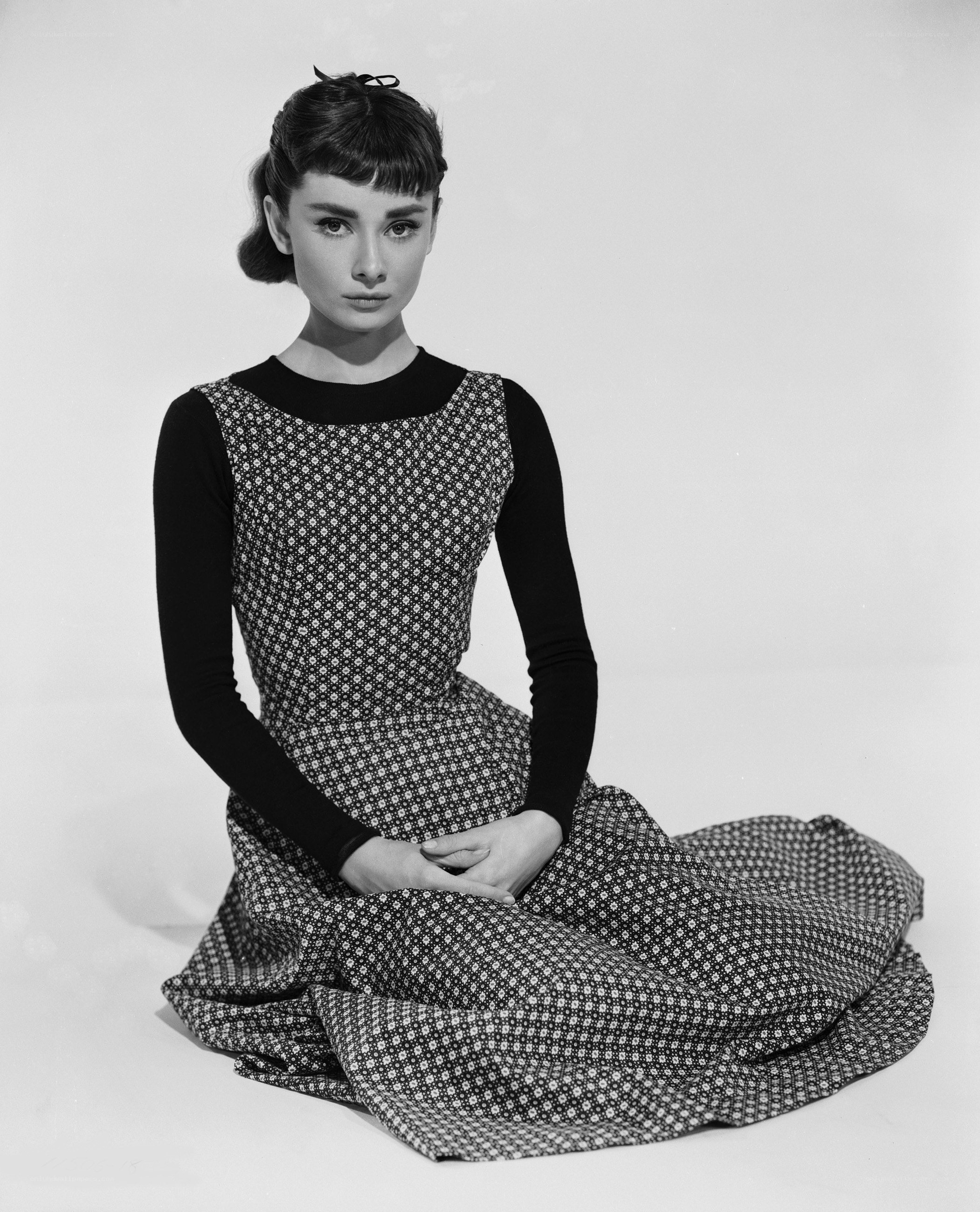 Audrey Hepburn in a patterned dress