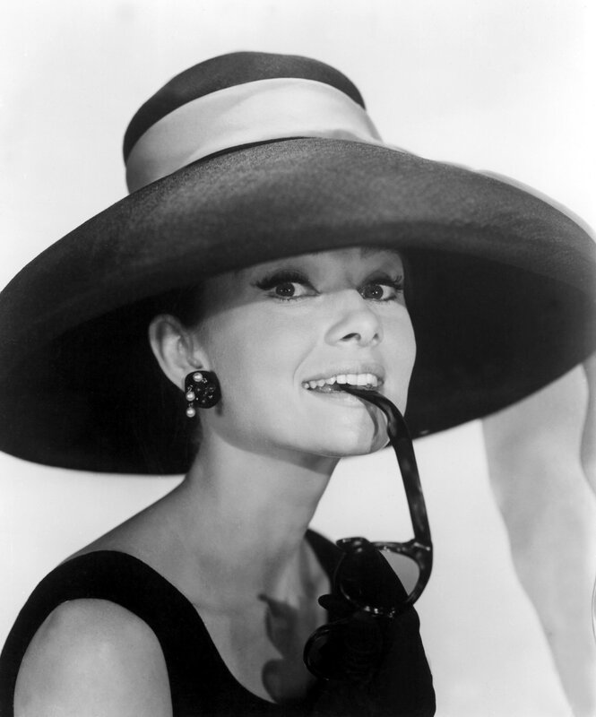 Audrey Hepburn in a wide-brimmed hat