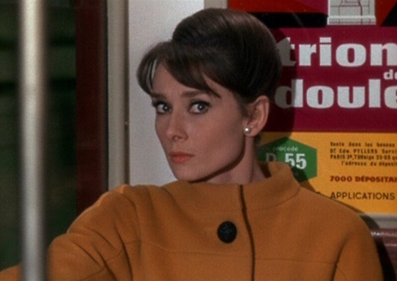 Audrey Hepburn in a yellow coat